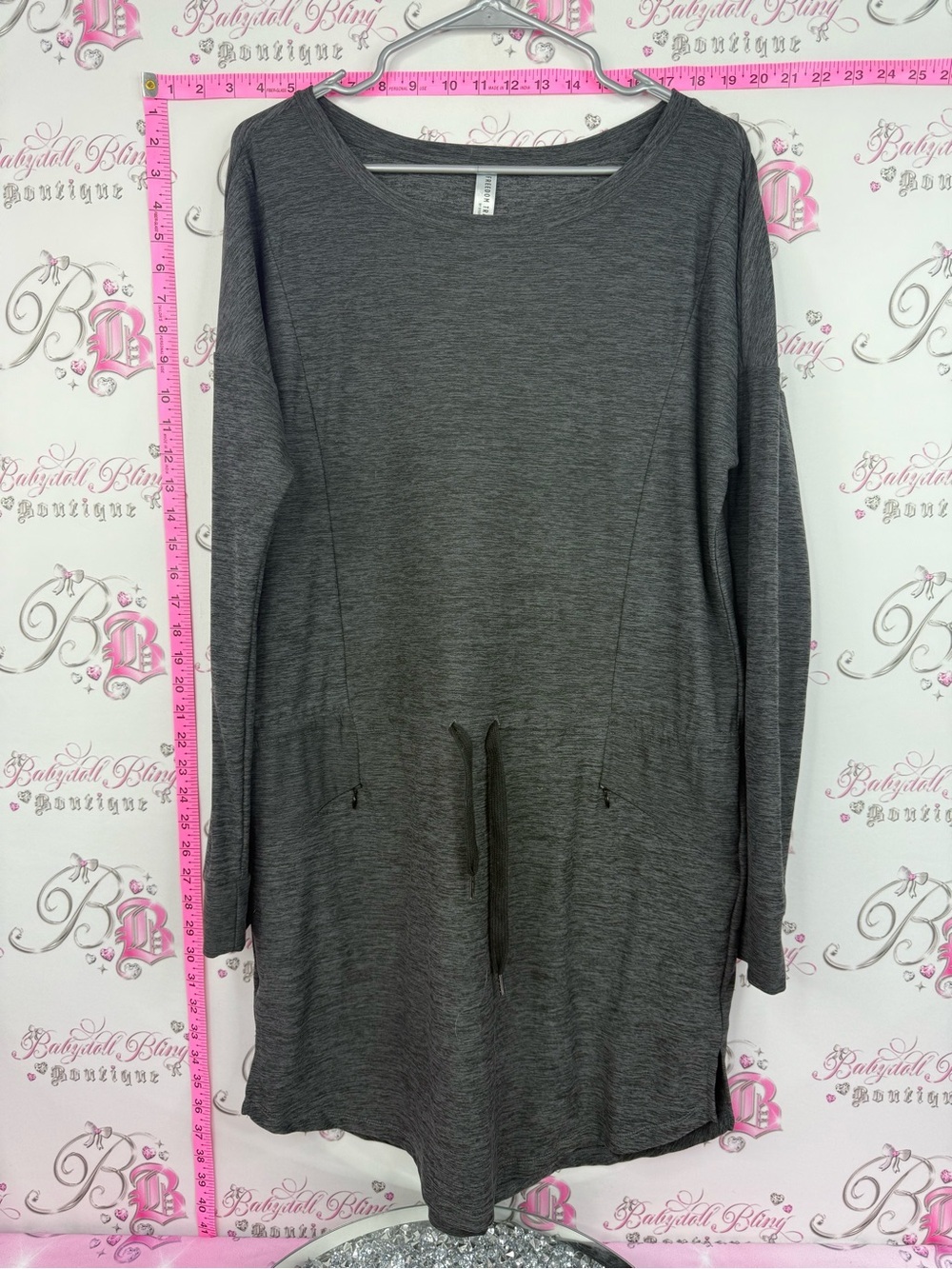 Freedom trail kyodan dress long sleeve stretchy Everyday Gray Drawstring